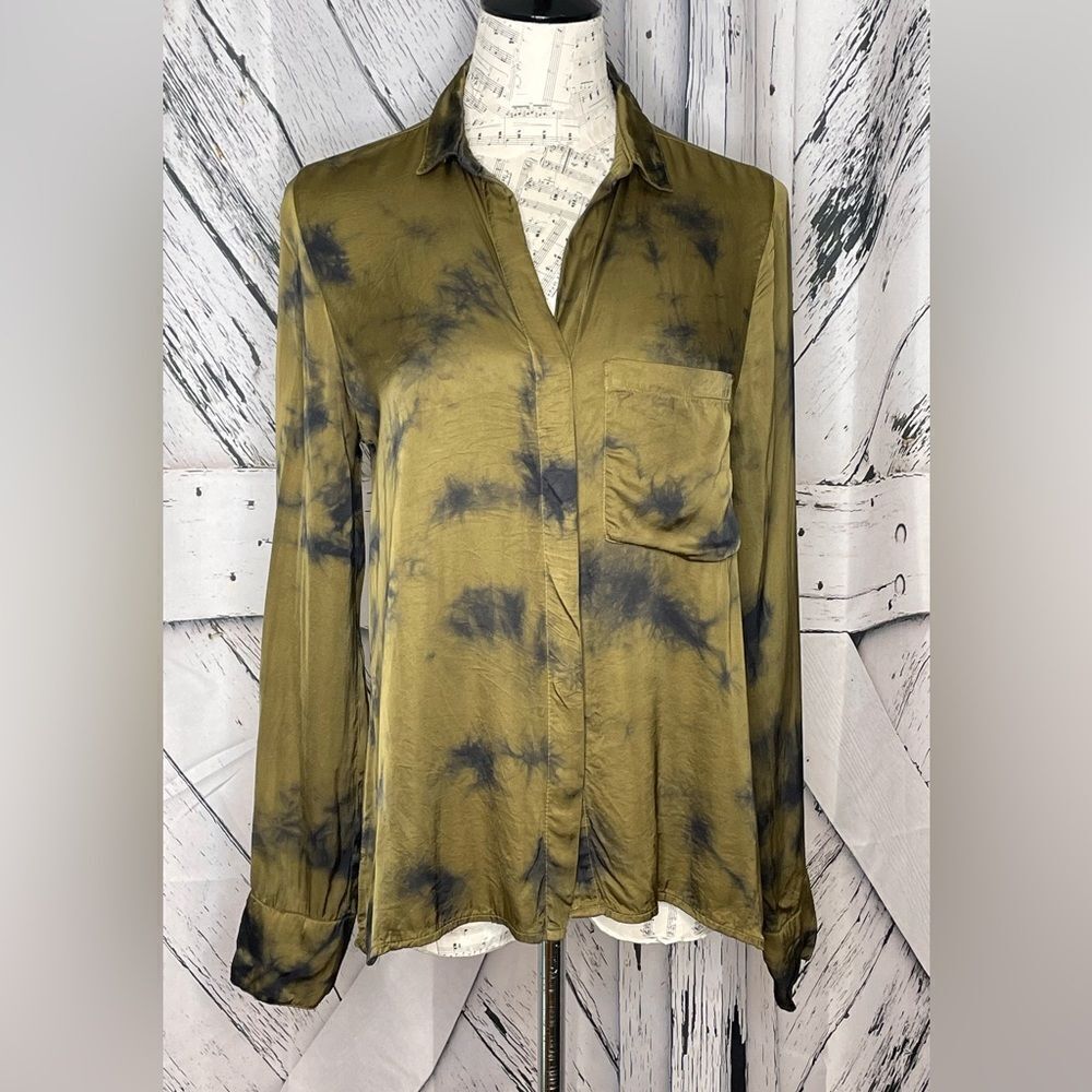 Young Fabulous & Broke Button Down Shirt Tie Dye Green Black S